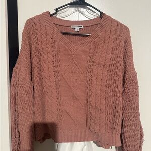 Fashion Nova Dusty Pink V-Neck Cable Knit Sweater